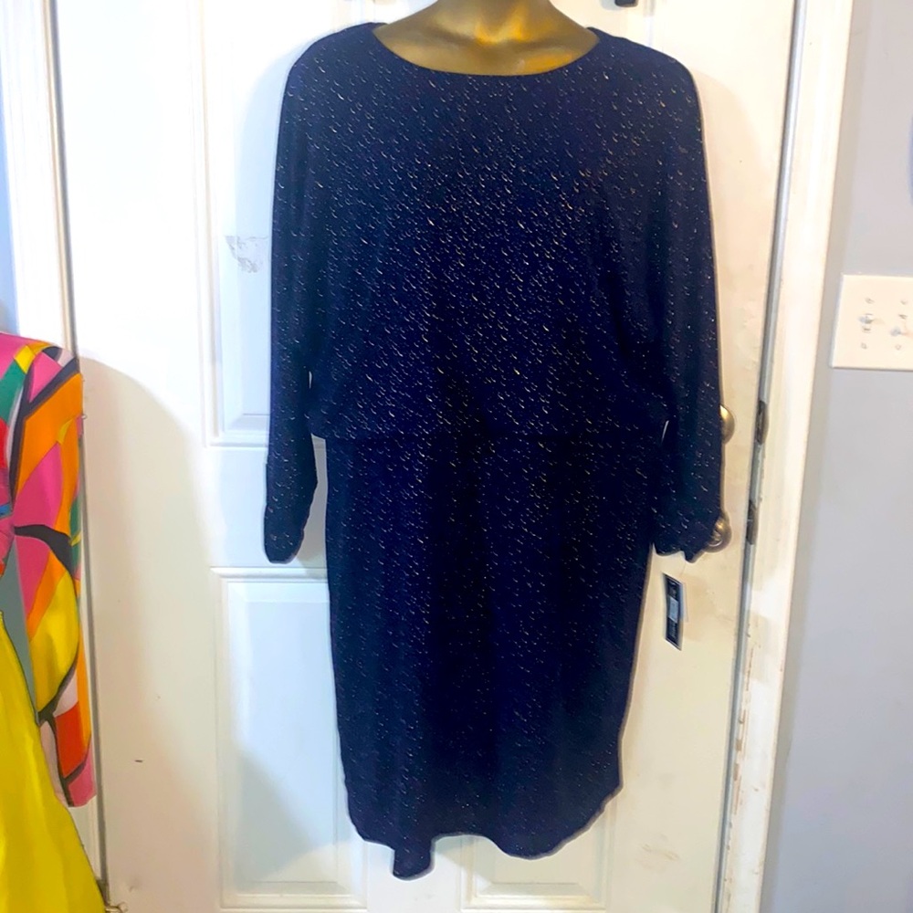 Plus size, gold specs, roughed sleeve dress